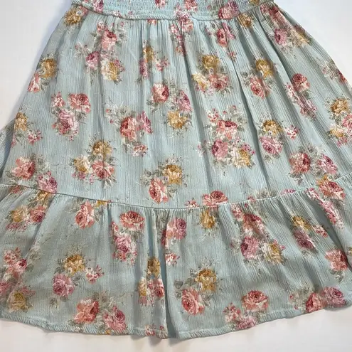 Becool Peasant Babydoll Smocked Mini Dress Puff Sleeves Spring Easter Floral S Green