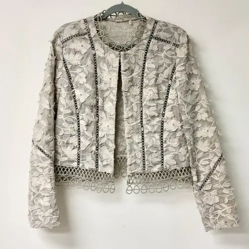 Elie Tahari Leanne Embroidered Long Sleeve Cropped Jacket Cork Women's US 12