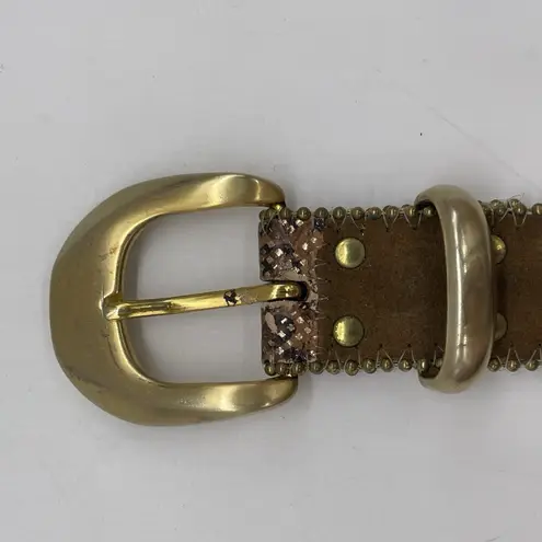 Vintage Elite Womens M Belt Cowhide Leather Animal Print Gold USA Western Brown - Image 3