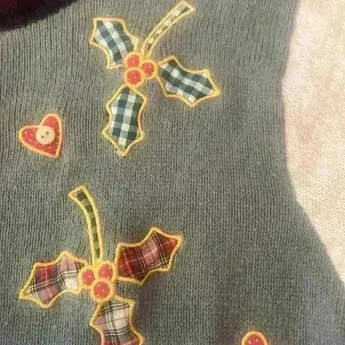 Vintage Christmas Embroidered Sweater Patchwork Medium Ugly Christmas Sweat Red