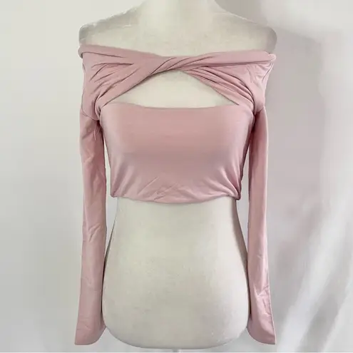 New SER.O.YA Ellis Twisted Cutout Front Long Sleeve Crop Top Pink Size Large
