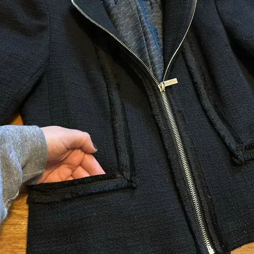 Karl Lagerfeld Paris Women 4 Tweed Black Long Sleeve Jacket Ruffle Fringe Work