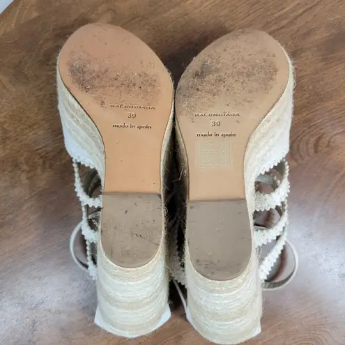 Balenciaga Womens Arena Wedge Sandals 39 US 9 White Strappy Espadrille Platform