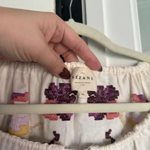 Sézane Sezane BERTILLE BLOUSE floral embroidered long sleeve tie neck