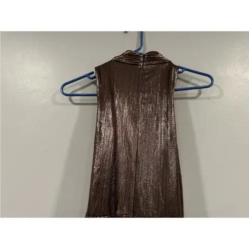 Mac Duggal Metallic Mocha 27085 High Neck Cut Out Sleeveless Gown Dress Sz 0