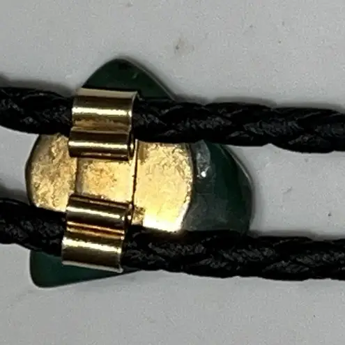 Green Gem Bolo Tie Handmade Braided Vegan Faux Leather Boho Western Necklace Green