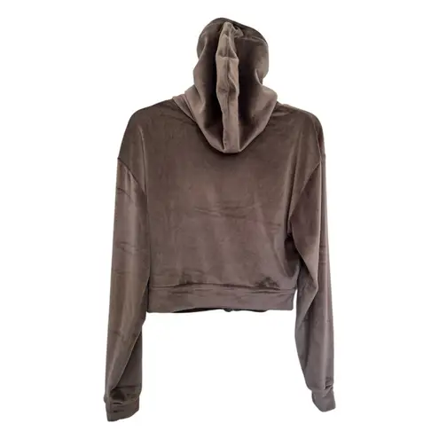 SKIMS Size S Velour Zip Up Hoodie Cropped Amethyst Brown Super Soft