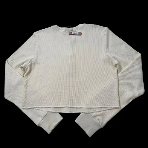 SKIMS  Waffle Knit Henley Cropped Long Sleeve Top Cream 3X