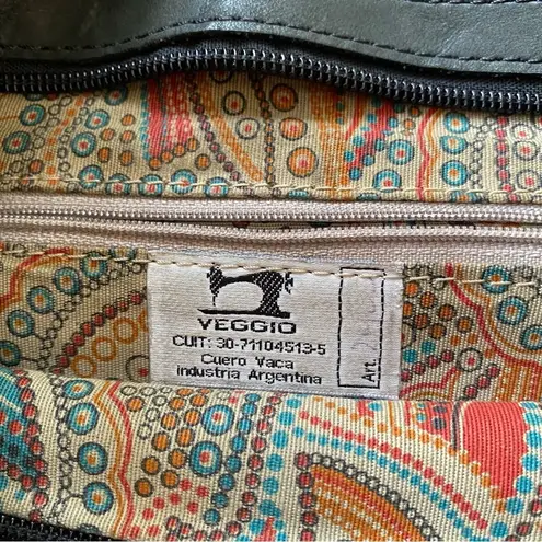 Veggio Fringed Cowgirl Distressed cross body black leather flap bag paisley