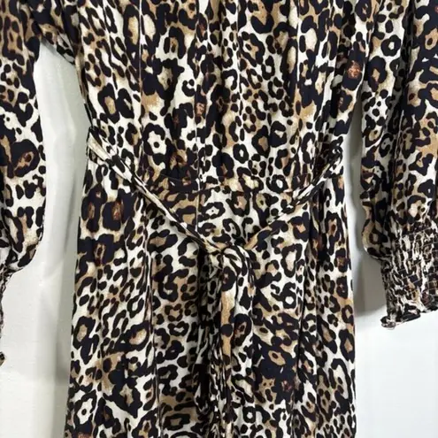 Talbots  Leopard Print Belted Dress Plus Size 22W Cinched Waist Shirred Cuffs