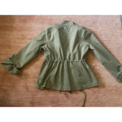 J.Crew Olive Utility Jacket L Zip Front Drawstring Waist 100% Cotton Fits M Green Size L
