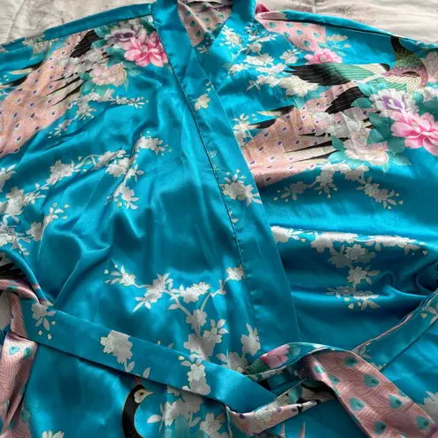 Applesauce teal blue satin peacock floral silk