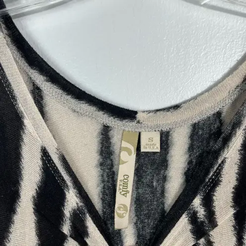 Comfy USA Oversized Longline Zebra Animal Printed 3/4 Sleeve Tunic Top Small S