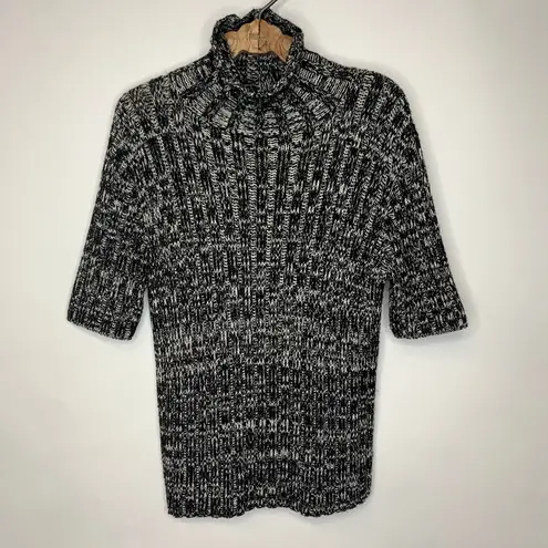 Vintage Mock Neck Marled Short Sleeve Sweater Sz XL Black