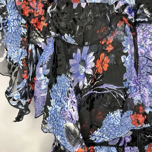 Alice + Olivia  Size 10 Nichola Black Blue Red Cold Shoulder Ruffled Floral Dress