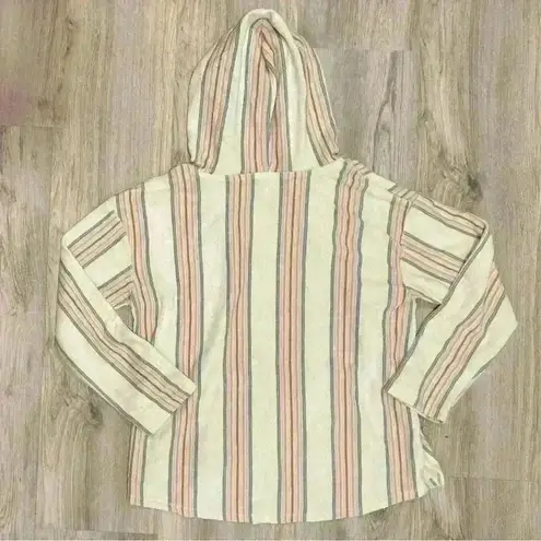 Southern Spirit Striped Beach Vacation Comfy Hoodie Poncho Sweatshirt Size S White