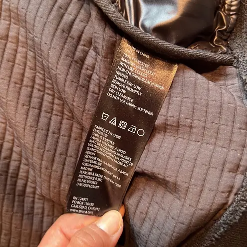 prAna Minx Bomber Jacket S pockets black textured stretchy warm mock collar zip