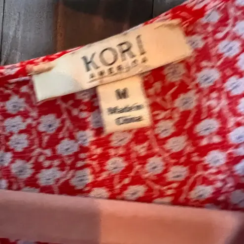 Kori  American Ladies Sleeve Tied Red‎ White Floral Romper Women’s Medium