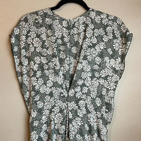 Lewit 100 % Silk Dress Size 2 Daisy Floral Lightweight Sage Green