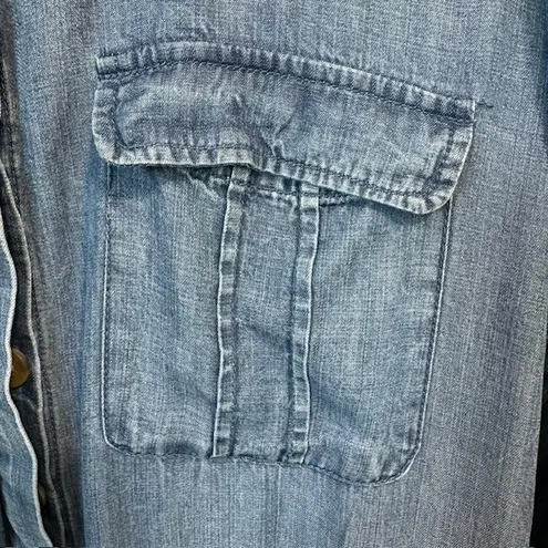 Velvet Heart Calva Tencel Romper Button Down Roll Tab Sleeve Blue Size Lg