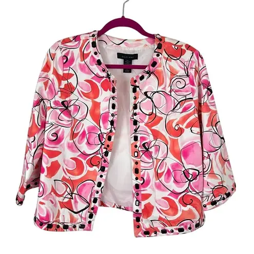 SilkLand Colorful Artsy Abstract Print Jacket PINK/BLACK/WHITE 3/4 Large Pink