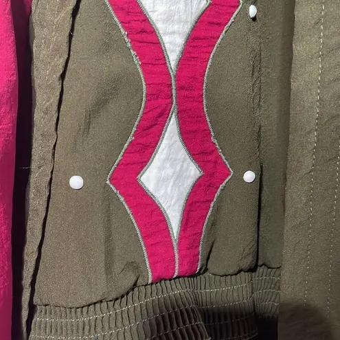 Vintage 2 Piece Windbreaker Material Cardigan Set XL Green