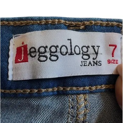 Jeggology Jeggings Womens Medium Blue High Rise Ripped Raw Hem Distressed Size 7 Juniors