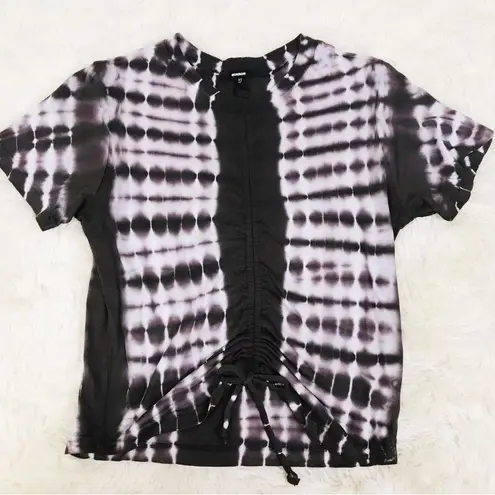 MONROW Cropped Tie Dye Babydoll Tee Short Sleeve Drawstring Gray Size XS New