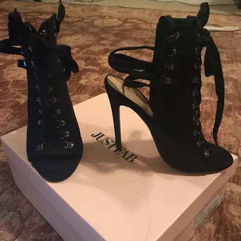 JustFab Black Aileena Lace Up Heel Booties