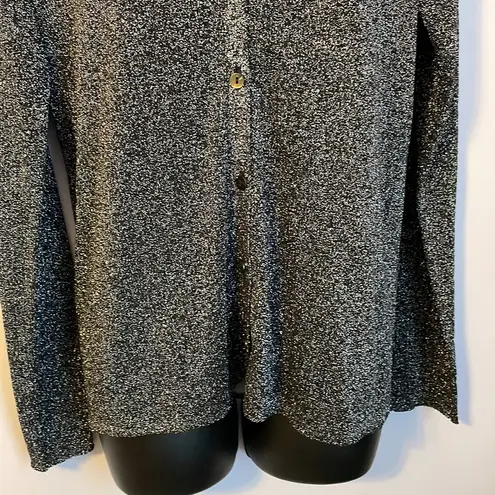 August Silk s Knits Black Glittery Silver Button Fromt Cardigan Silk Blend size M