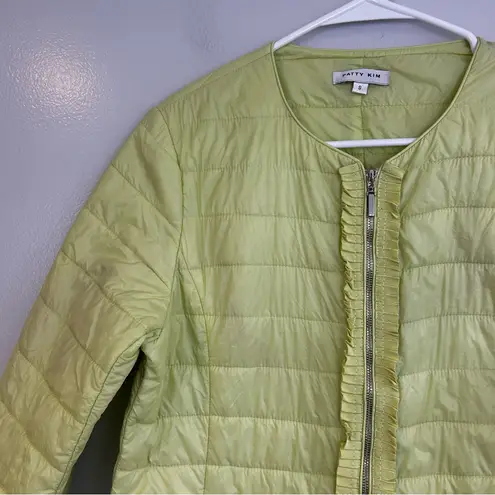 Patty Kim Quilted Lightweight Zip Up Ruffle Jacket Yellow/Green Size 8 Yellow