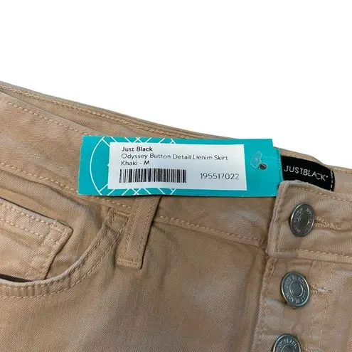 Just Black Denim Women’s M Odyssey Khaki Mini Skirt Tan Raw Hem Button Fly NWT