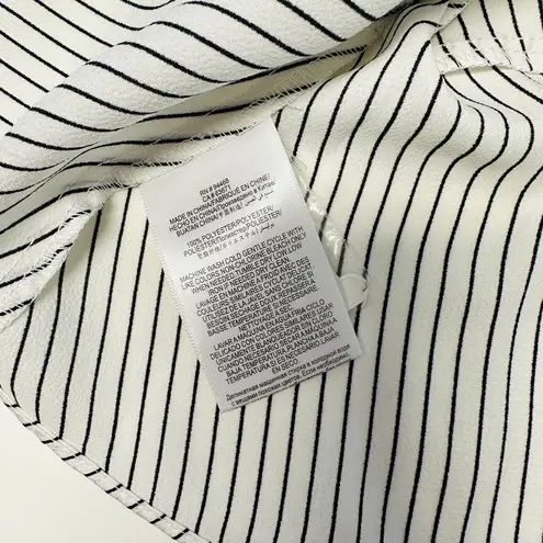 BCBG White and Navy Sleeveless Pinstripe Wrap Top, Size Small