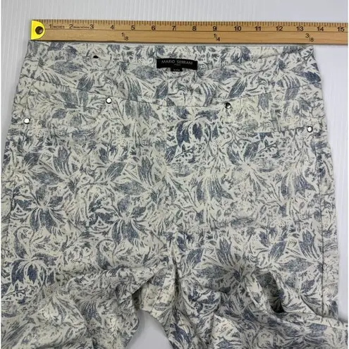 Mario Serrani White & Blue Floral Print Pants with Decorative Rivets S