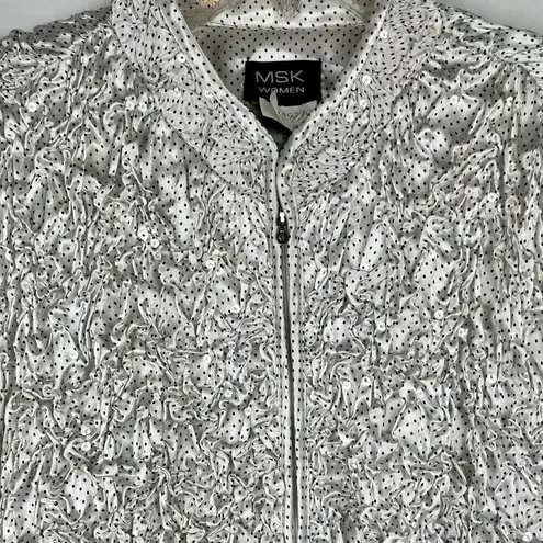 MSK Polka Dot Sequin Textured Long Sleeve Zip Jacket 2X White