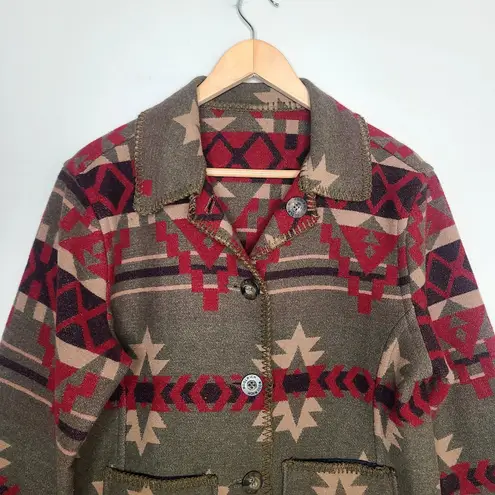 Woolrich VTG Southwest Aztec Reversible Wool Blend Jacket Coat Size S 00s Y2K