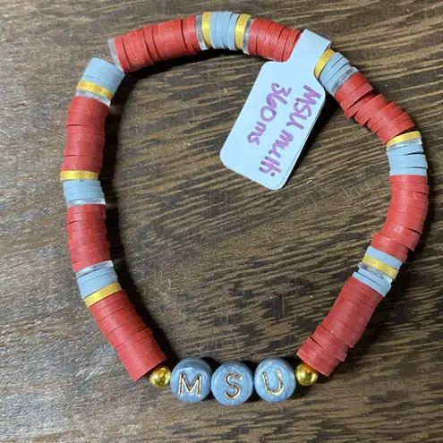 Handmade NWT handcrafted maroon and Gray Beaded Bracelet set