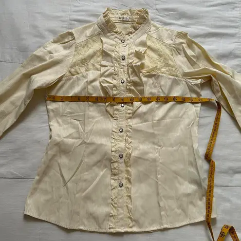 Axes Femme Cream yellow high neck blouse with ruffles and buttons Size M