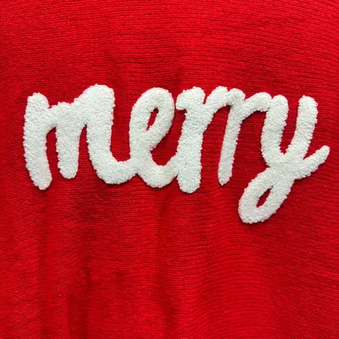 Christmas Holiday Fuzzy Merry Appliqué Red Turtleneck Sweater Size XL