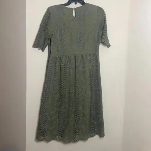 Tea N Rose ✅ green lace crochet short sleeve midi dress prairie boho modest