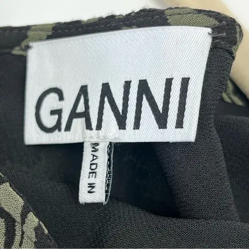 Ganni Abstract Swirl Print Viscose-Crepe Short Sleeve Kalamata Dress Womens US 4