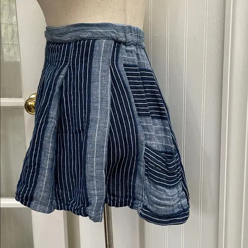 Ace & Jig Linen Cotton Blend Striped Pull-On Mini Skirt Blue White Size XS