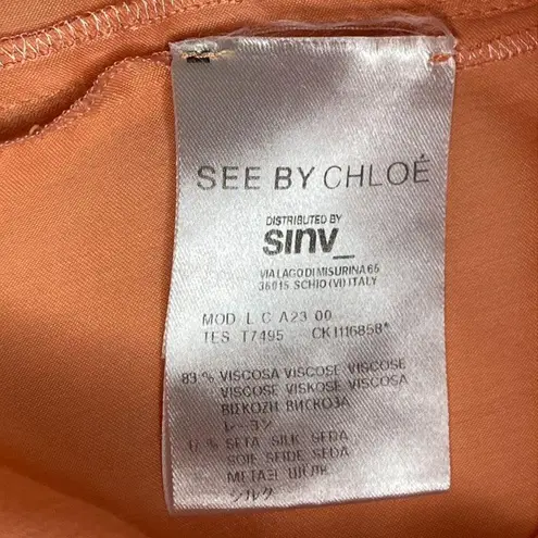 See By Chloe ༺ Pussy Bow Silk Viscose Crepon Sleeveless Ruffle Top ༺ Coral ༺ 6