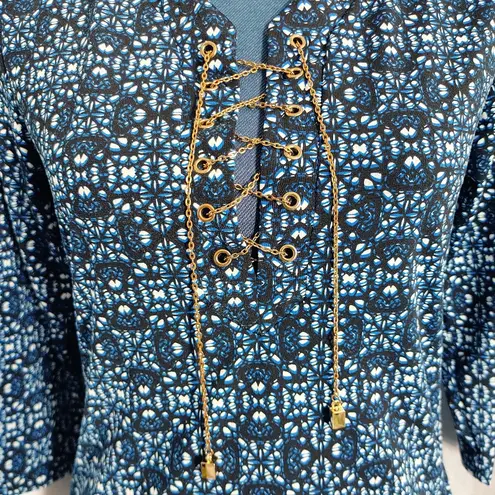 Lavanya Gold Chain Tie Front Blouse Top Blue Size M