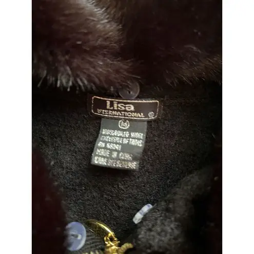 Lisa International Women’s M Black Boiled Wool Zip Jacket w/ Santa Ugly Sweater Size M