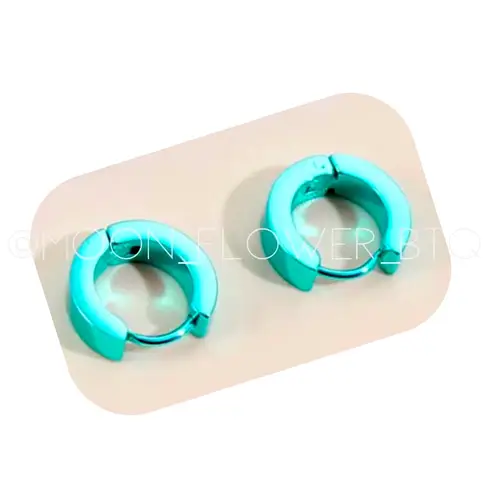 Turquoise Stainless Steel Huggie Hoop Earrings – 8mm Unisex Sleeper Style Blue