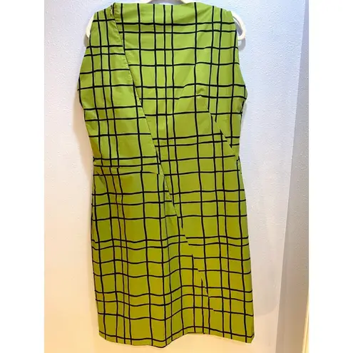 René Lezard Green Black Windowpane Check Sheath Dress Size 44 Career AS IS Green