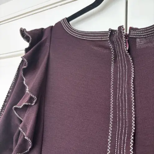 Ulla Johnson Analia Topstitched 100% Organic Wool Midi Dress Size Medium Ruffles