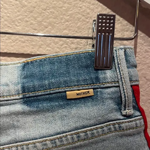 Mother Superior Women’s Denim Cutoffs Shorts Size 27 Thanks Again Racer Stripes Blue