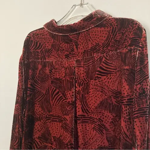 Garnet Hill  Shirt XL Relaxed Velvet Tunic Silk Blend‎ Cherry Brandy Dot Dash